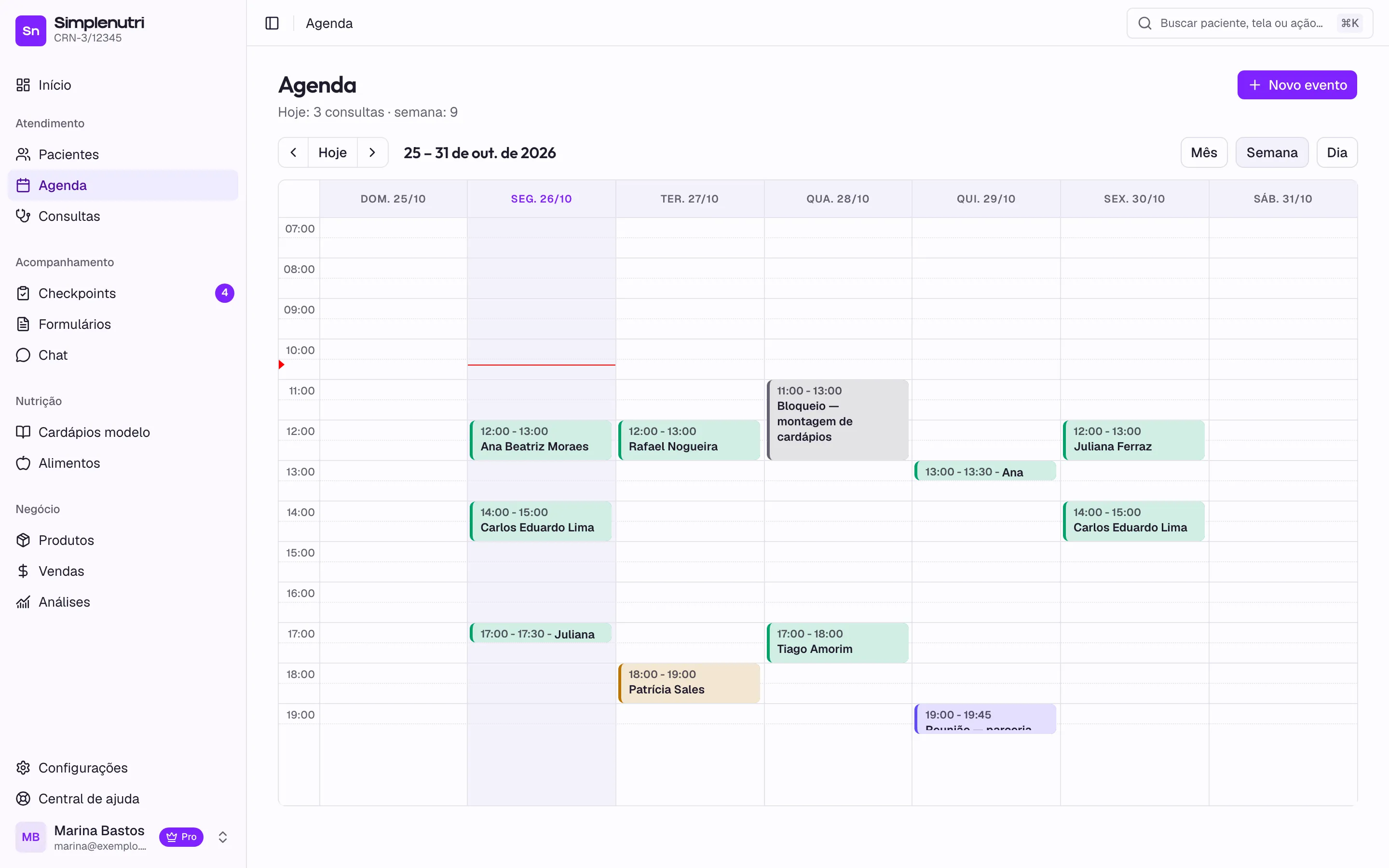 A agenda com os pedidos pendentes e as consultas confirmadas